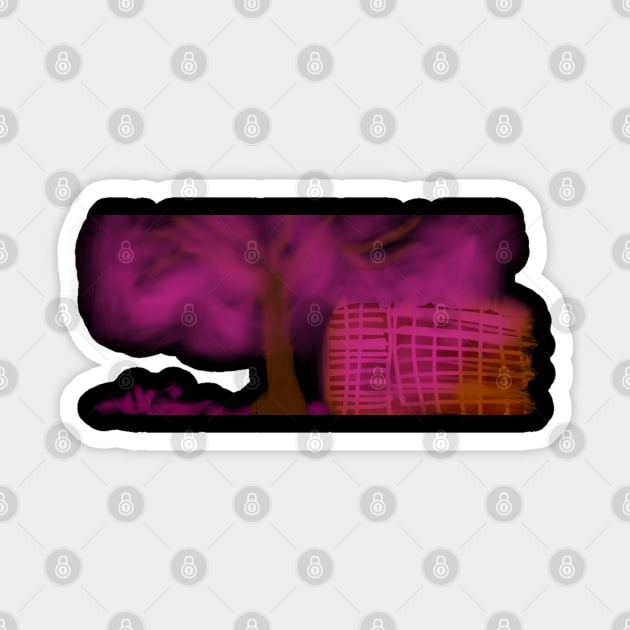 Abstract garden pink fog throw city building Sticker by Sukipeki75